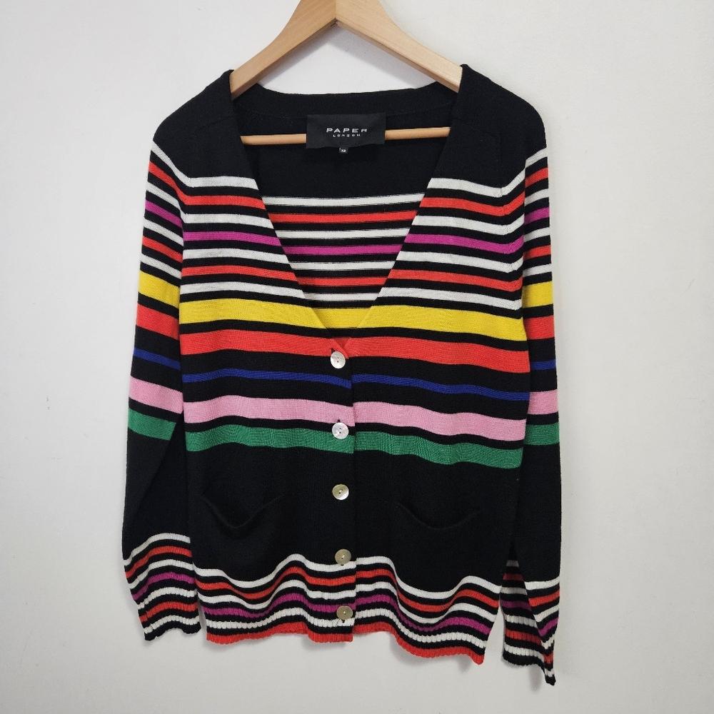Paper London V-neck Knit Cardigan Oversize XS Multicolor Rainbow Stripes